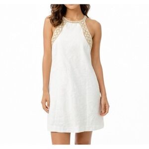 Lilly Pulitzer Pearl Stretch Shift Dress 2 Beach Wedding Mini Resort Halter Mod